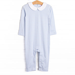 Carter Pima Romper, Light Blue Stripe