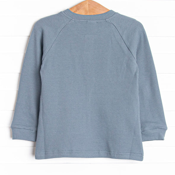 Bulldoze Builder Embroidered Waffle Knit Top, Blue