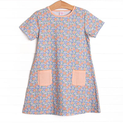 Drenched in Dahlias Pocket Dress, Blue