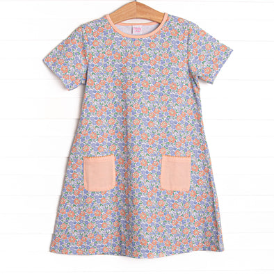 Drenched in Dahlias Pocket Dress, Blue