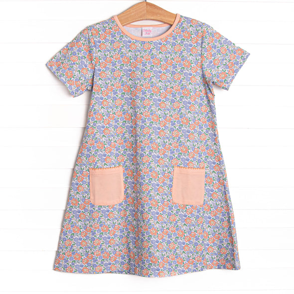 Drenched in Dahlias Pocket Dress, Blue