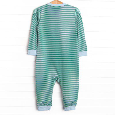 Luca Romper, Blue and Forest Green Stripe