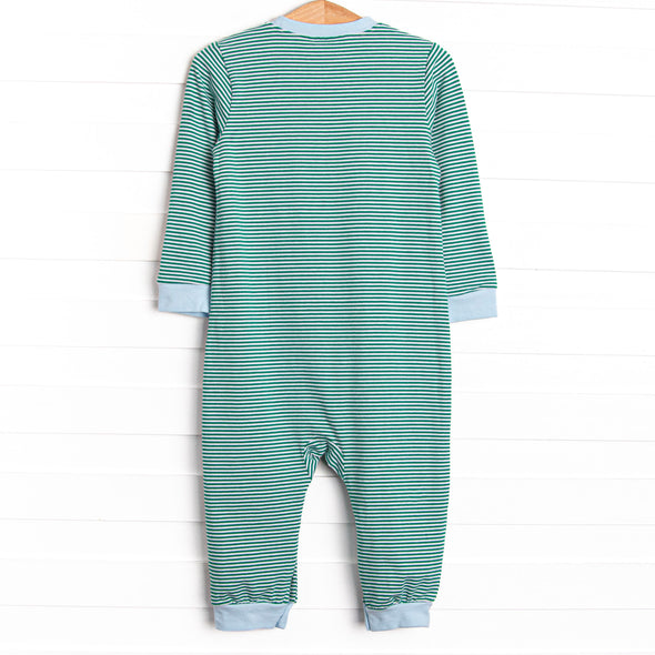 Luca Romper, Blue and Forest Green Stripe