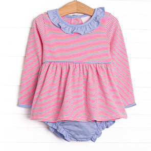 Zoe Diaper Set, Periwinkle and Medium Pink Stripe