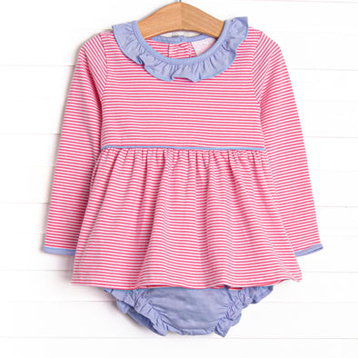 Zoe Diaper Set, Periwinkle and Medium Pink Stripe