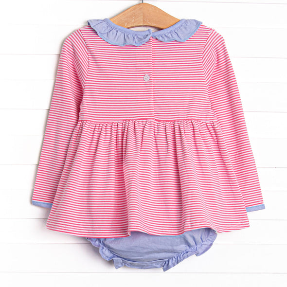 Zoe Diaper Set, Periwinkle and Medium Pink Stripe