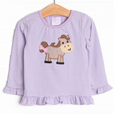 Horsin' Around Applique Ruffle Top, Purple Stripe