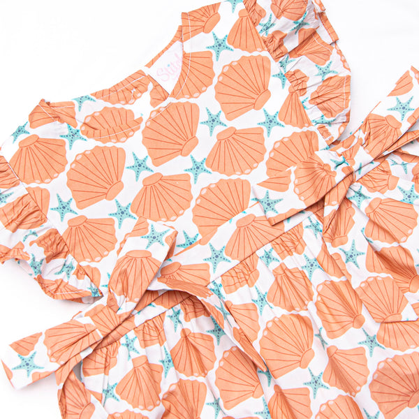 Seashore Shells Side Tie Dress, Orange