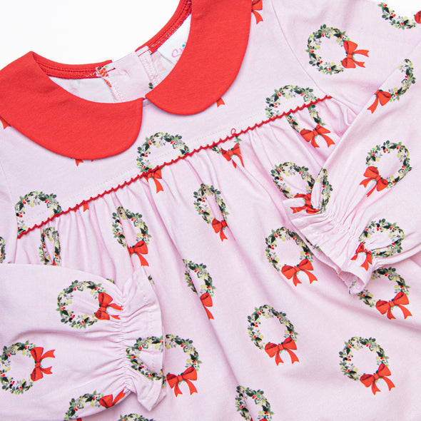 Holly Wreath Holiday Dress, Pink