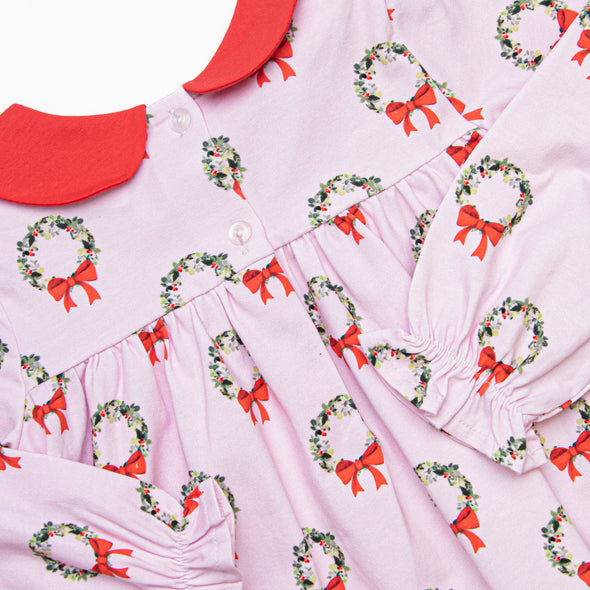 Holly Wreath Holiday Dress, Pink