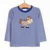 Horsin' Around Applique Top, Blue Stripe