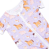 Barnyard Bedtime Bamboo Short Zippy Pajama, Purple