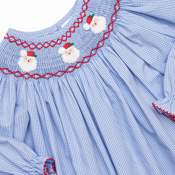 Christmas Claus Smocked Bishop Dress, Blue