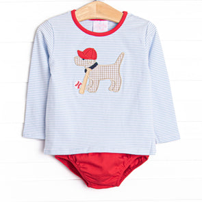 Play Ball Pup Applique Diaper Set, Red