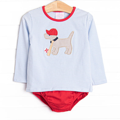Play Ball Pup Applique Diaper Set, Red