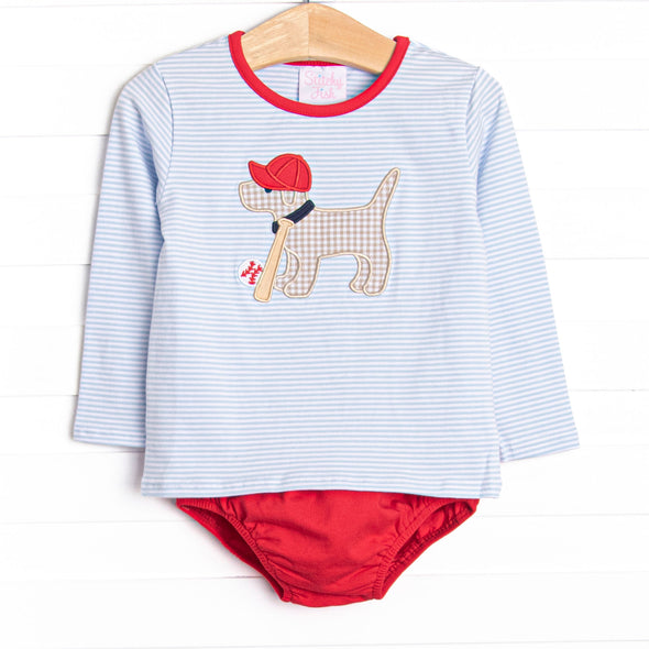 Play Ball Pup Applique Diaper Set, Red