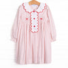Bleu: Dottie Decor Smocked Long Sleeve Dress, Red
