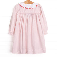 Bleu: Dottie Decor Smocked Long Sleeve Dress, Red