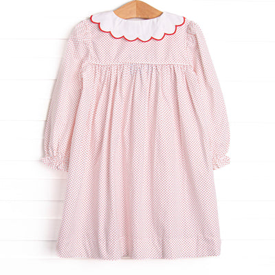 Bleu: Dottie Decor Smocked Long Sleeve Dress, Red