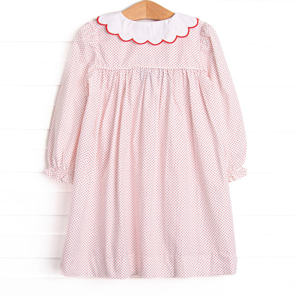 Bleu: Dottie Decor Smocked Long Sleeve Dress, Red