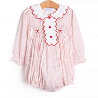 Bleu: Dottie Decor Smocked Long Sleeve Bubble, Red
