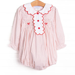 Bleu: Dottie Decor Smocked Long Sleeve Bubble, Red