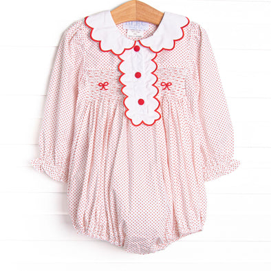 Bleu: Dottie Decor Smocked Long Sleeve Bubble, Red