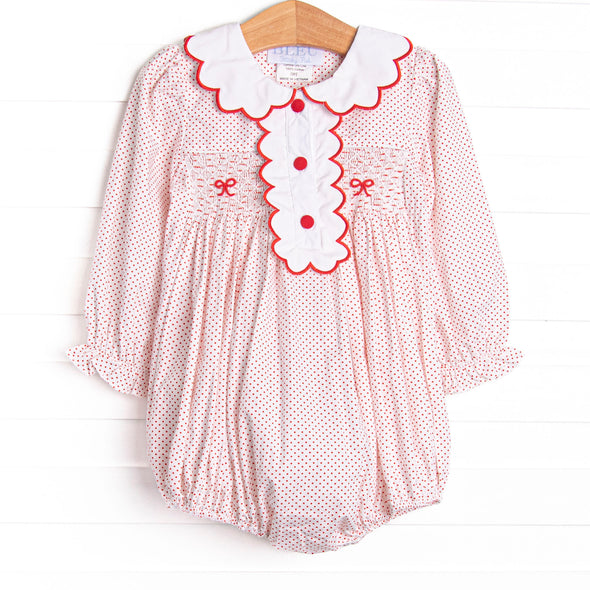 Bleu: Dottie Decor Smocked Long Sleeve Bubble, Red