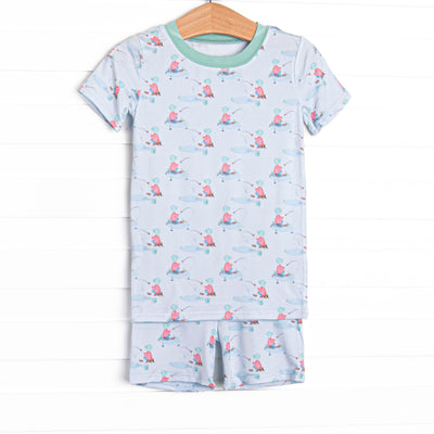  This set features extremely soft, stretchy bamboo viscose fabric that feels like butter and a fishing boat print. 