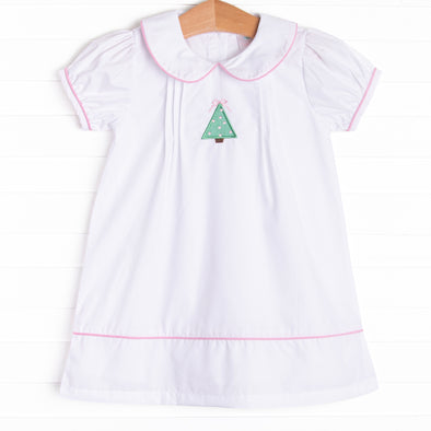 Frosted Pine Applique Dress, White