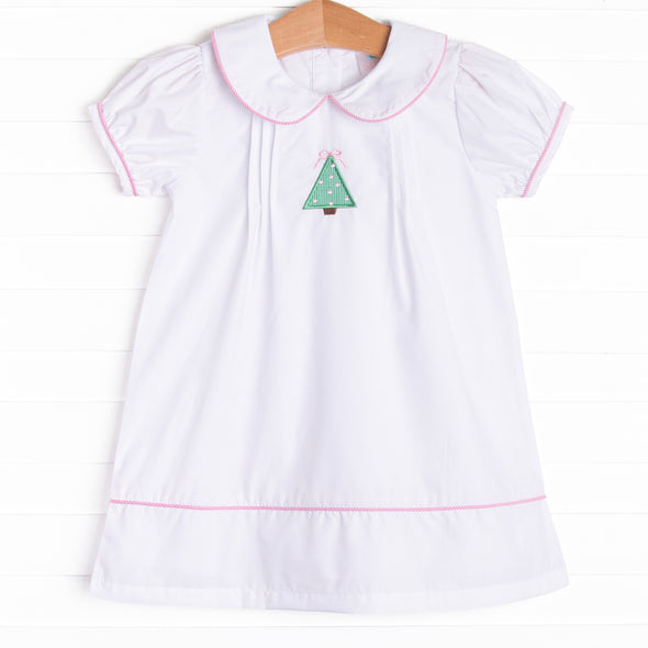 Frosted Pine Applique Dress, White