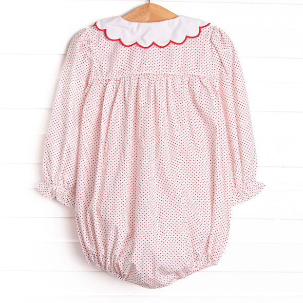 Bleu: Dottie Decor Smocked Long Sleeve Bubble, Red