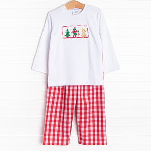 Stealing Christmas Smocked Pant Set, Red