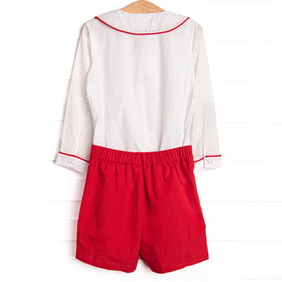 Bleu: Yuletide Tidings Embroidered Short Set, Red