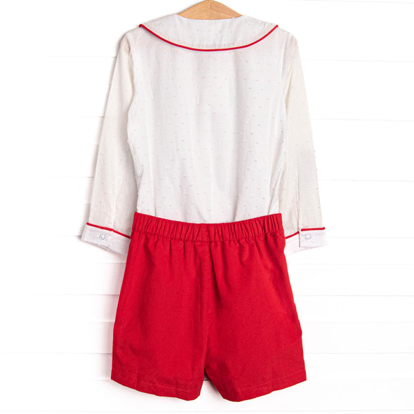 Bleu: Yuletide Tidings Embroidered Short Set, Red