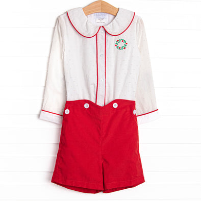Bleu: Yuletide Tidings Embroidered Short Set, Red