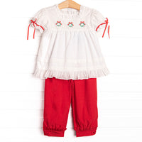 Bleu: Yuletide Tidings Embroidered Pant Set, Red