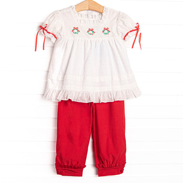 Bleu: Yuletide Tidings Embroidered Pant Set, Red