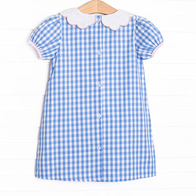 Count on Me Applique Dress, Blue Check