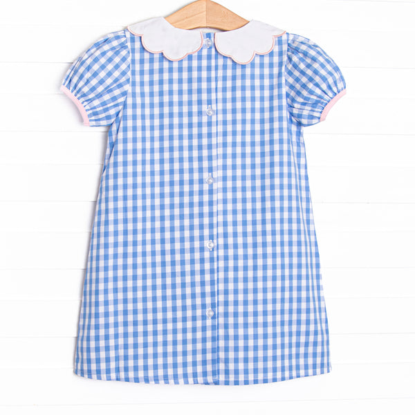 Count on Me Applique Dress, Blue Check