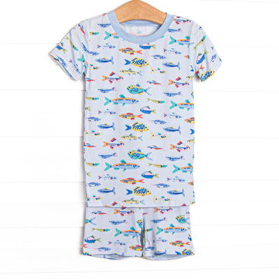 This set features&nbsp;extremely soft, stretchy bamboo viscose fabric that feels like butter and a fish print.