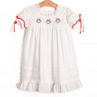 Bleu: Yuletide Tidings Embroidered Dress, White