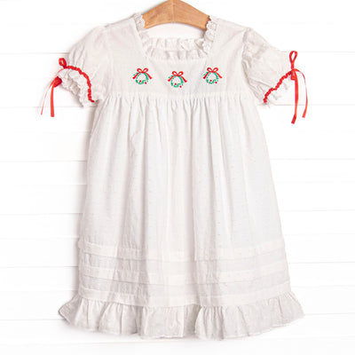 Bleu: Yuletide Tidings Embroidered Dress, White