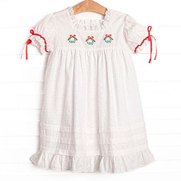 Bleu: Yuletide Tidings Embroidered Dress, White
