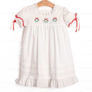Bleu: Yuletide Tidings Embroidered Dress, White