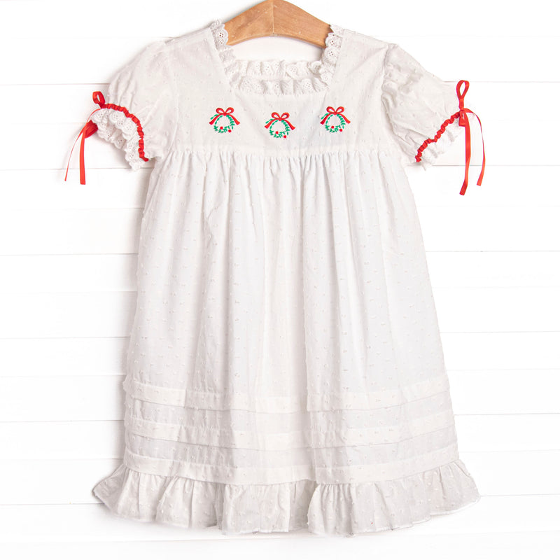 Girl's Bleu: Yuletide Tidings Embroidered Dress in White Size 6 | Stitchy Fish Girl's Bleu: Yuletide Tidings Embroidered Dress in White Size 6 | Stitchy Fish