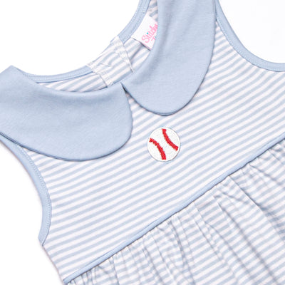 Baseball Pima Embroidered Ruffle Short Set, Blue