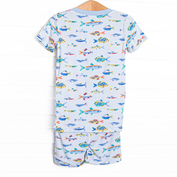 Shimmering Scales Bamboo Pajama Short Set, Blue