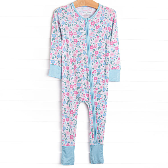 Blue Floral Bamboo Zippy Pajama, Blue