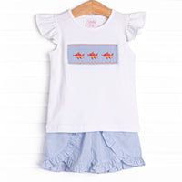 Marlin Marina Smocked Ruffle Short Set, Blue
